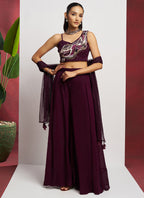 Vegaa Fashion Wine Georgette Khatli Work Western Sharara - Distacart