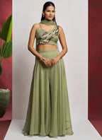 Vegaa Fashion Sea Green Georgette Khatli Work Western Sharara - Distacart