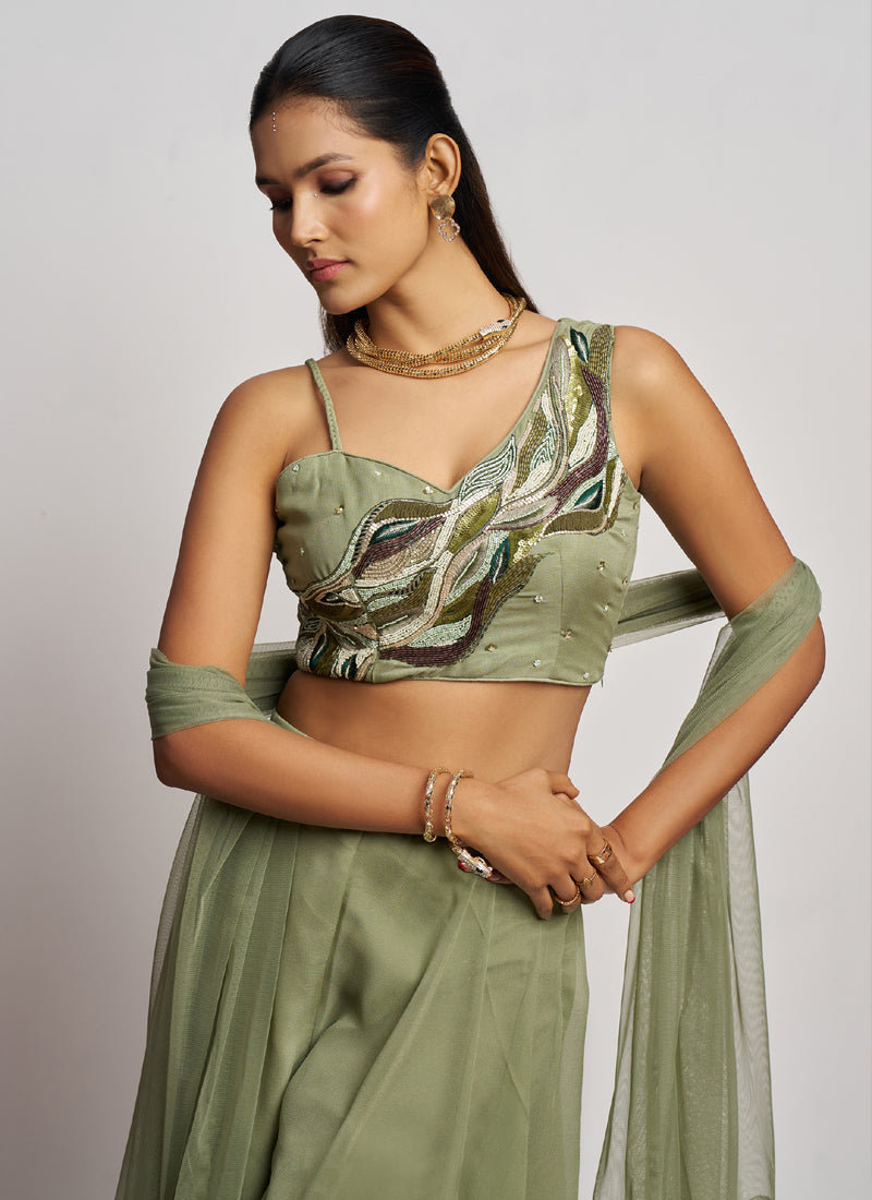 Vegaa Fashion Sea Green Georgette Khatli Work Western Sharara - Distacart