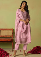Vegaa Fashion Baby Pink Pure Organza Embroidered Salwar Suit - Distacart