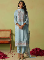 Vegaa Fashion Sky Blue Pure Organza Embroidered Salwar Suit - Distacart