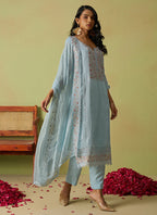 Vegaa Fashion Sky Blue Pure Organza Embroidered Salwar Suit - Distacart