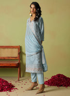 Vegaa Fashion Sky Blue Pure Organza Embroidered Salwar Suit - Distacart
