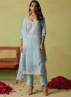 Vegaa Fashion Sky Blue Pure Organza Embroidered Salwar Suit - Distacart
