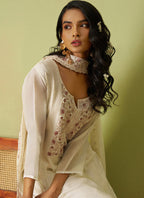 Vegaa Fashion Off White Pure Organza Embroidered Salwar Suit - Distacart