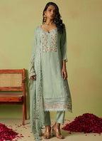 Vegaa Fashion Sea Green Pure Organza Embroidered Salwar Suit - Distacart