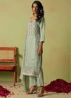 Vegaa Fashion Sea Green Pure Organza Embroidered Salwar Suit - Distacart