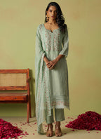 Vegaa Fashion Sea Green Pure Organza Embroidered Salwar Suit - Distacart