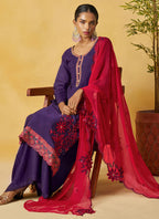 Vegaa Fashion Violet Organza Embroidered And Handwork Palazzo Suit - Distacart