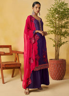 Vegaa Fashion Violet Organza Embroidered And Handwork Palazzo Suit - Distacart