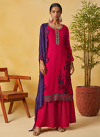 Vegaa Fashion Red Organza Embroidered And Handwork Palazzo Suit - Distacart