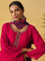Vegaa Fashion Red Organza Embroidered And Handwork Palazzo Suit - Distacart