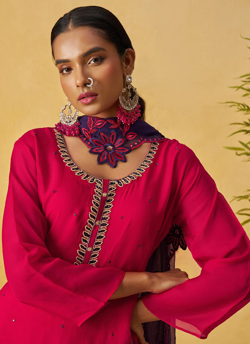 Vegaa Fashion Red Organza Embroidered And Handwork Palazzo Suit - Distacart
