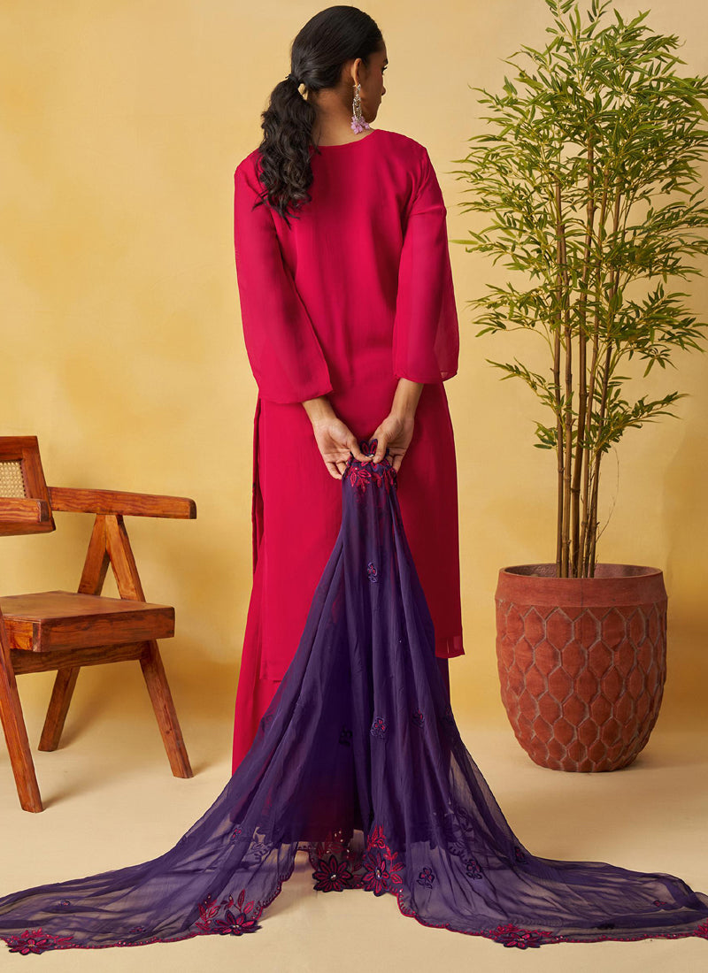 Vegaa Fashion Red Organza Embroidered And Handwork Palazzo Suit - Distacart