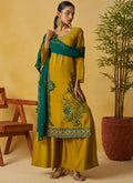Vegaa Fashion Mustard Organza Embroidered And Handwork Palazzo Suit - Distacart