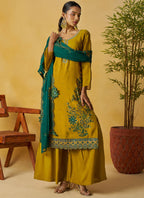 Vegaa Fashion Mustard Organza Embroidered And Handwork Palazzo Suit - Distacart