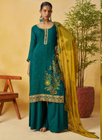 Vegaa Fashion Aqua Green Organza Embroidered And Handwork Palazzo Suit - Distacart