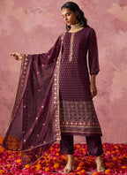 Vegaa Fashion Wine Georgette Embroidered Designer Salwar Suit - Distacart