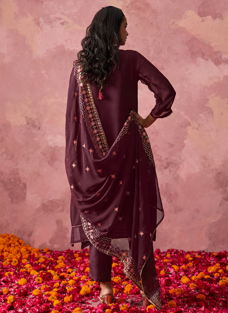 Vegaa Fashion Wine Georgette Embroidered Designer Salwar Suit - Distacart