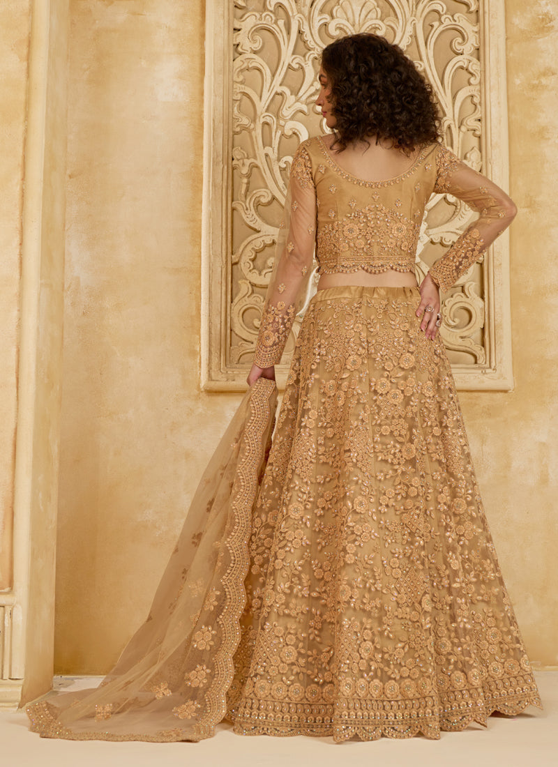 Vegaa Fashion Beige Net Thread Work Wedding Lehenga