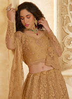Vegaa Fashion Beige Net Thread Work Wedding Lehenga