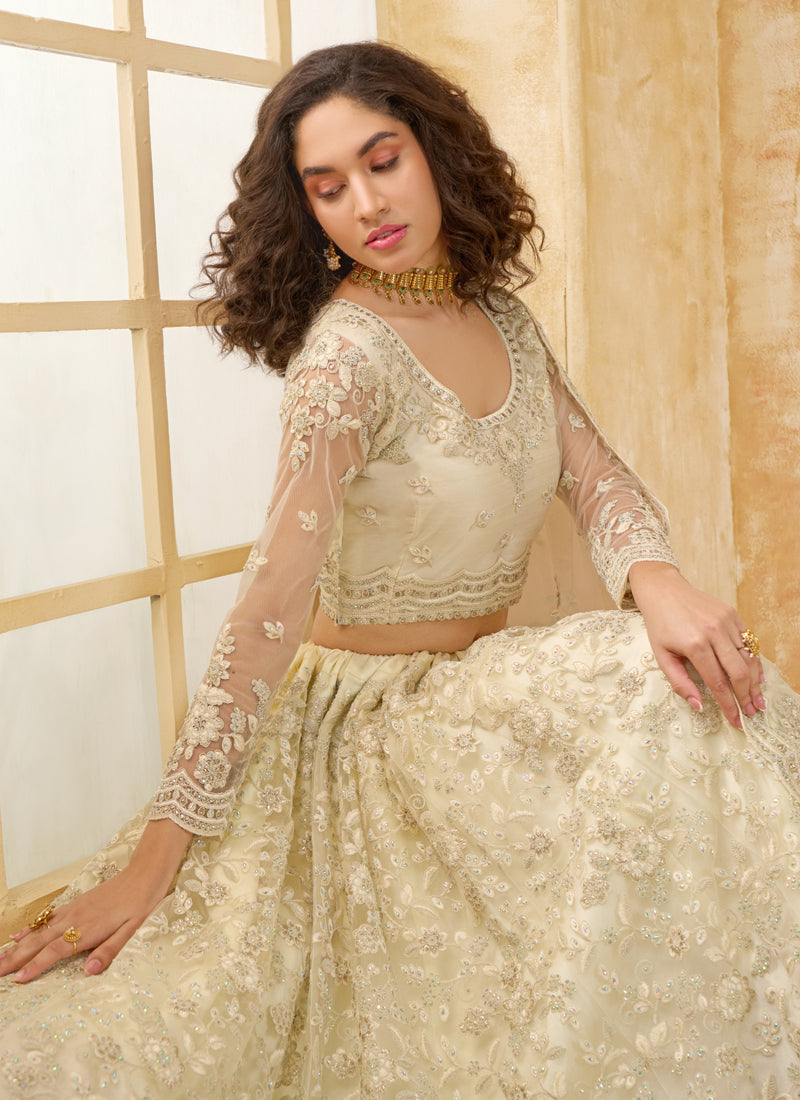 Vegaa Fashion Off White Net Thread Work Wedding Lehenga