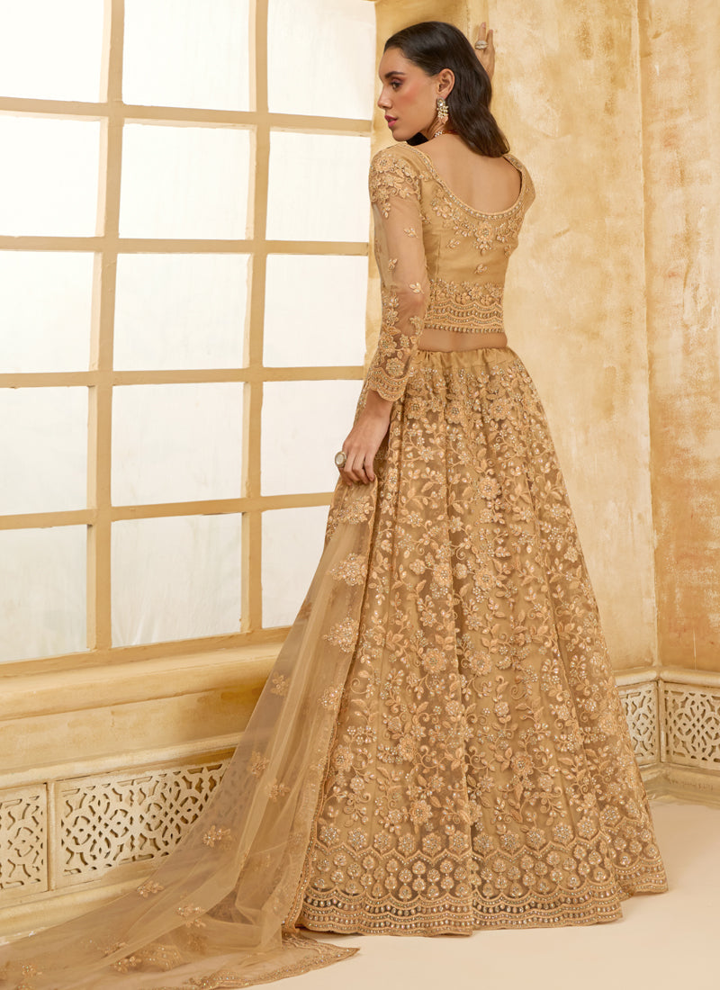 Vegaa Fashion Beige Net Thread Work Wedding Lehenga