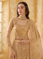 Vegaa Fashion Beige Net Thread Work Wedding Lehenga