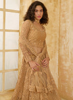 Vegaa Fashion Beige Net Thread Work Wedding Lehenga