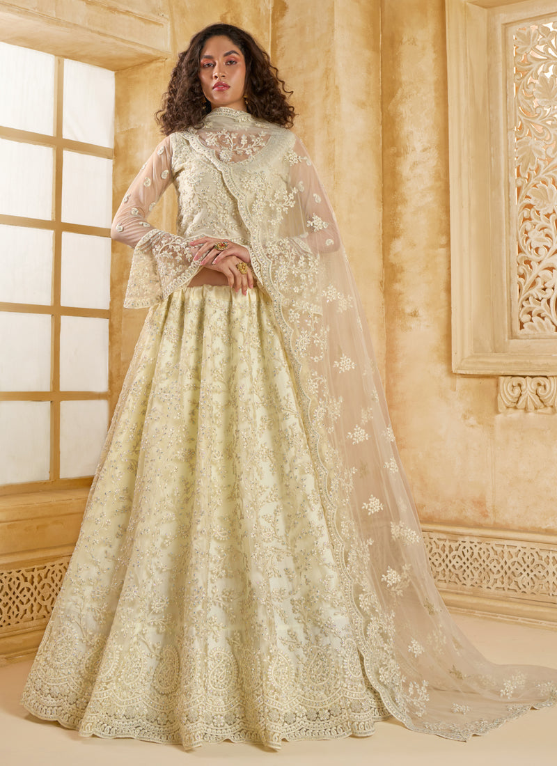 Vegaa Fashion Off White Net Thread Work Wedding Lehenga