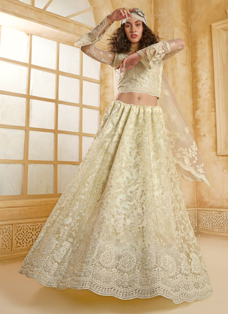 Vegaa Fashion Off White Net Thread Work Wedding Lehenga