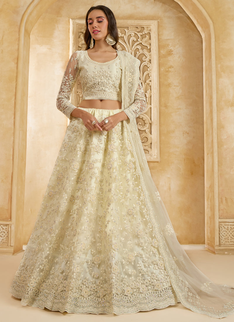 Vegaa Fashion Off White Net Thread Work Wedding Lehenga