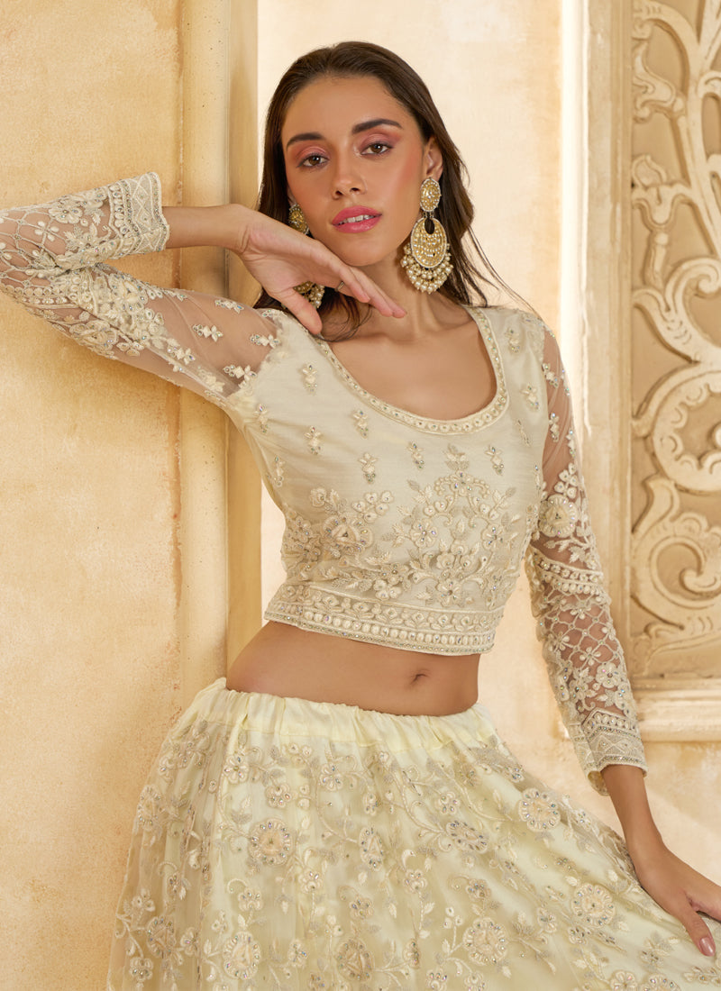 Vegaa Fashion Off White Net Thread Work Wedding Lehenga