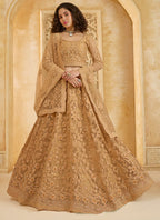 Vegaa Fashion Beige Net Thread Work Wedding Lehenga