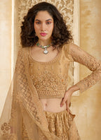 Vegaa Fashion Beige Net Thread Work Wedding Lehenga