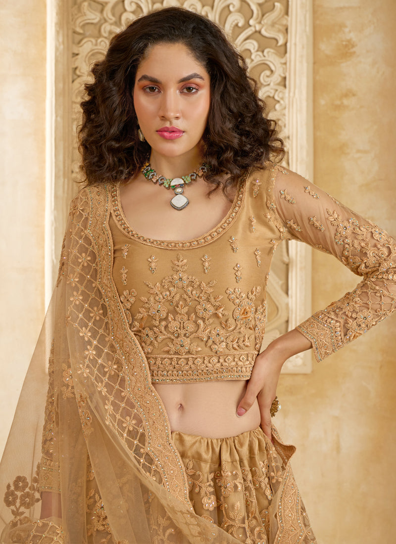 Vegaa Fashion Beige Net Thread Work Wedding Lehenga
