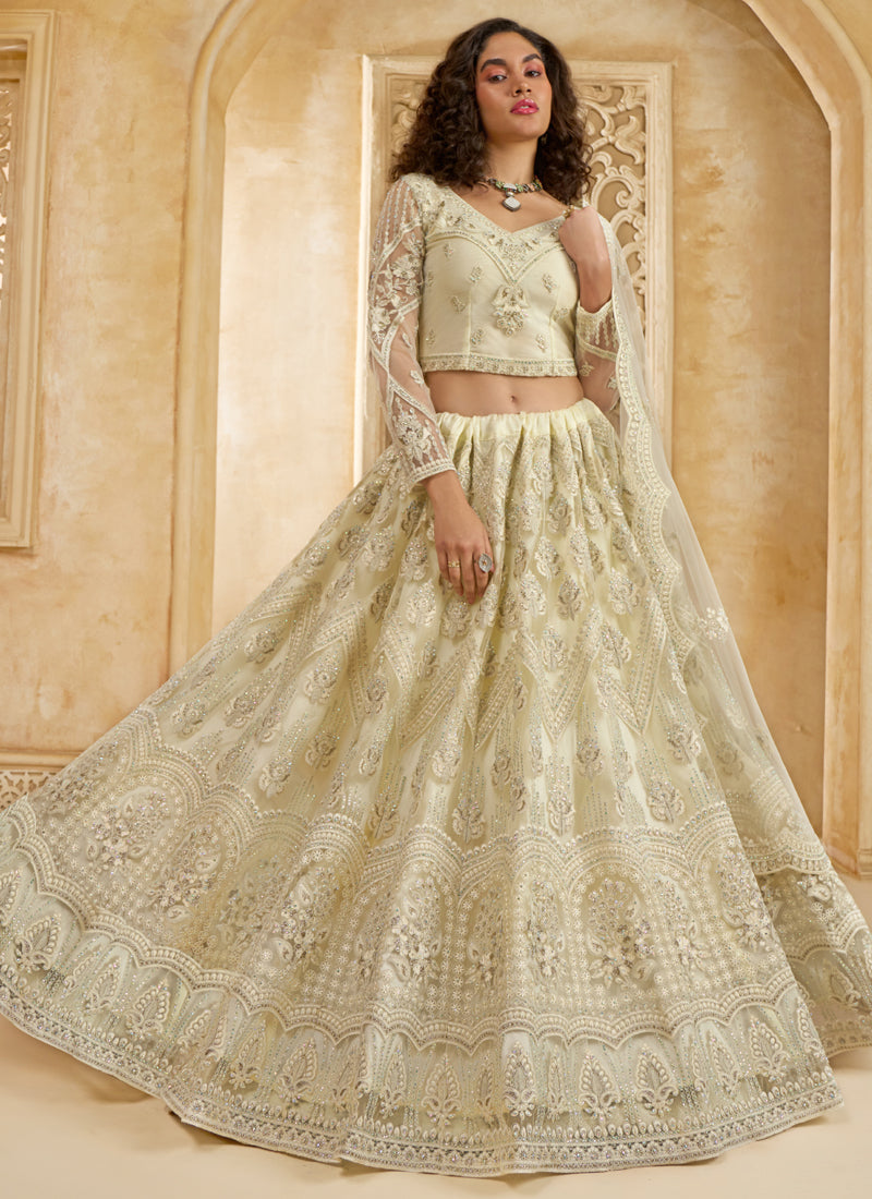 Vegaa Fashion Off White Net Thread Work Wedding Lehenga
