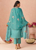 Vegaa Fashion Sky Blue Silk Zari Fancy Embroidered Designer Suit For Wedding - Distacart