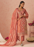 Vegaa Fashion Rust Silk Zari Fancy Embroidered Designer Suit For Wedding - Distacart