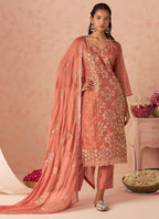 Vegaa Fashion Rust Silk Zari Fancy Embroidered Designer Suit For Wedding - Distacart