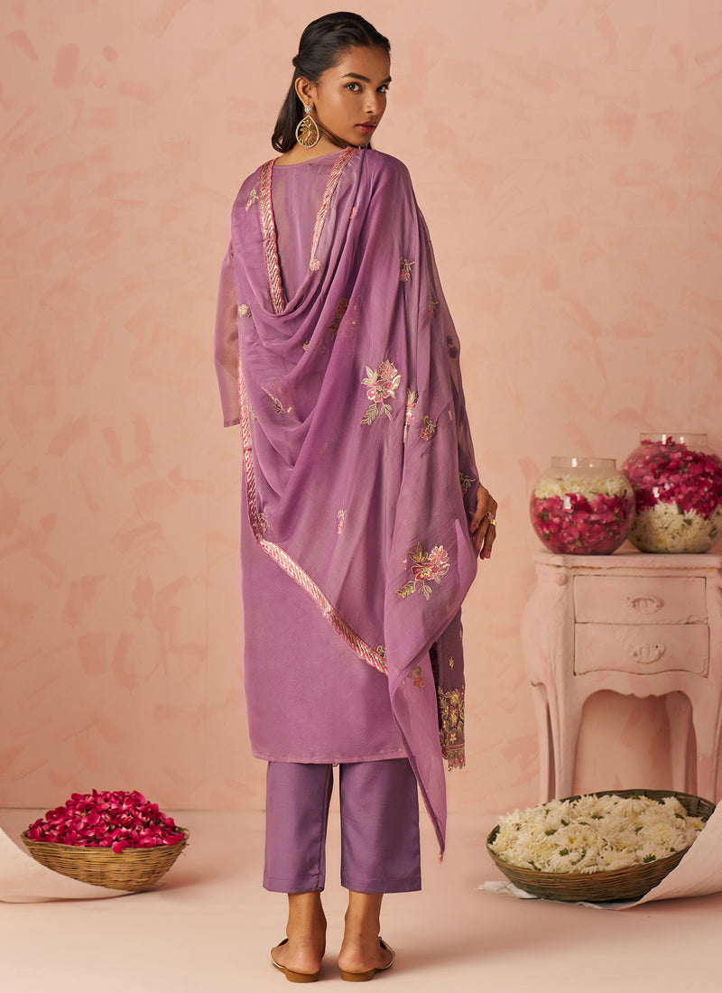 Vegaa Fashion Lavender Silk Zari Fancy Embroidered Designer Suit For Wedding - Distacart