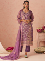 Vegaa Fashion Lavender Silk Zari Fancy Embroidered Designer Suit For Wedding - Distacart