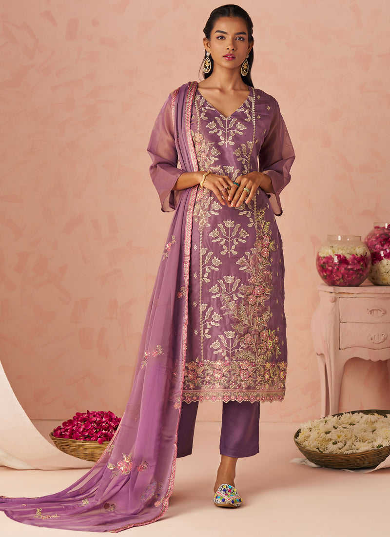 Vegaa Fashion Lavender Silk Zari Fancy Embroidered Designer Suit For Wedding - Distacart