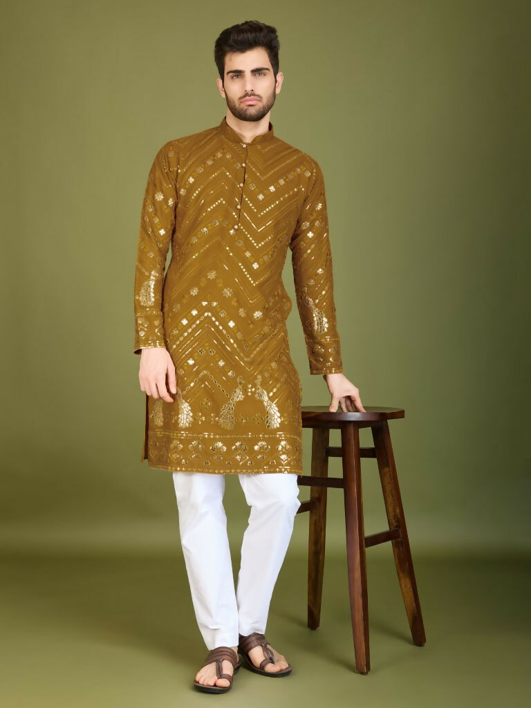 Vastranavya Yellow Exclusive Festival Wear Pure Viscose Rayon Embroidered Sequence Work Kurta