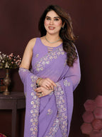 PR Fashion Lavender Georgette Embroidery Work With Embroidery Work Blouse Saree