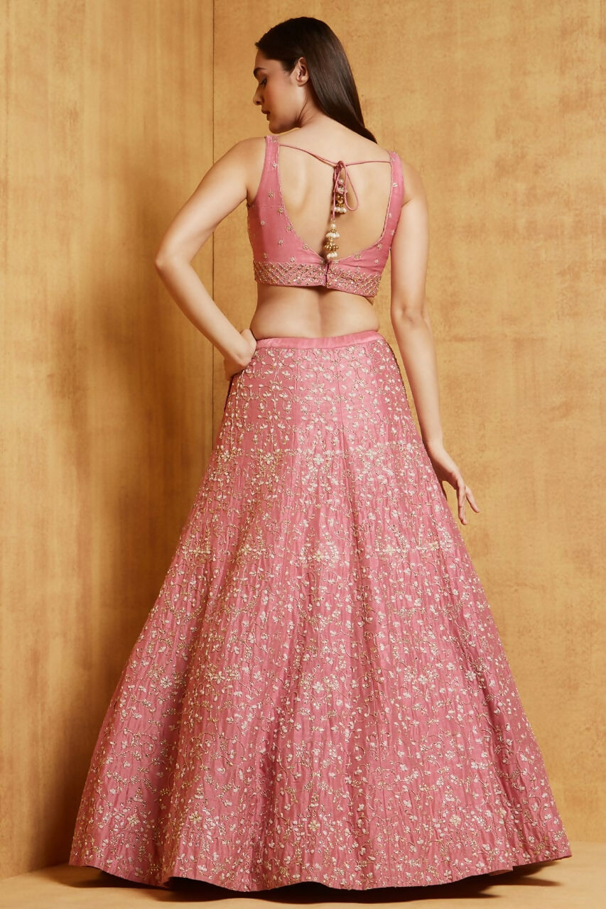 Jyoti Fashion Peach Cording Dori with Zari Thread Sequence Embroidery Malai Satin Silk Lehenga Choli with Dupatta