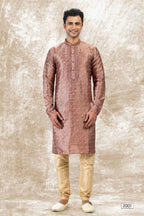 Raivat Ethnic Jacquard Silk Brocade Mirror and Thread Work Kurta Pajama In Onion Pink Colour