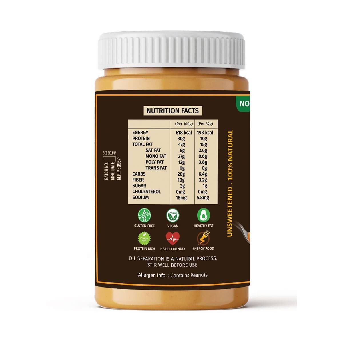 Oye Healthy Peanut Butter Natural Crunchy - Combo (850gm+340gm)