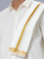 Ramraj Cotton Premium Wedding Cream Readymade Dhoti, Shirt & Towel Set Dhanvanthri