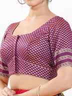 Joban Fashion Purple Brocade Padded Blouse With Round Neck Elbow Sleeves - Distacart